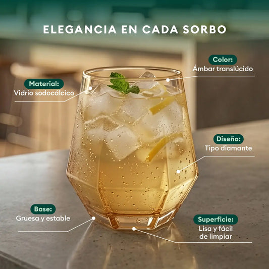 Set de 6 Vasos Diamond de Vidrio 330 ml Ámbar