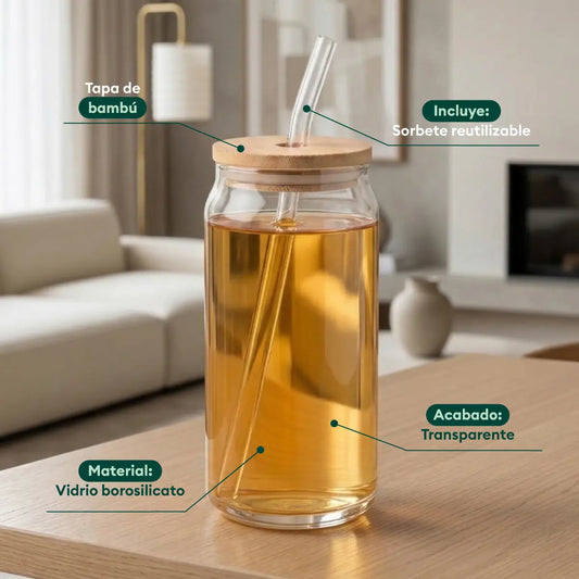 Vaso Nórdico Transparente con Tapa y Sorbete