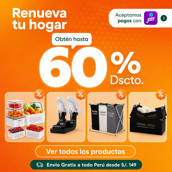 Banner móvil de ofertas para renovar tu hogar con productos de organización y almacenamiento