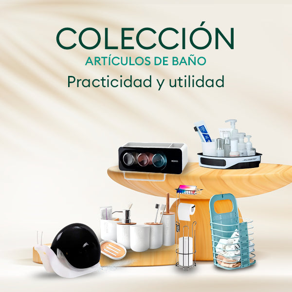 Colección de artículos y accesorios para organización de baño, prácticos y útiles