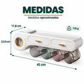 Medidas del organizador de baño multifuncional con vasos, compartimentos y dispensador de pasta dental