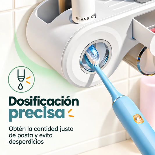 Organizador de baño con dispensador de pasta dental para aplicar la cantidad necesaria fácilmente