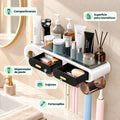 Organizador de pared para baño con espacio para cosméticos, cepillos, vasos y productos de higiene