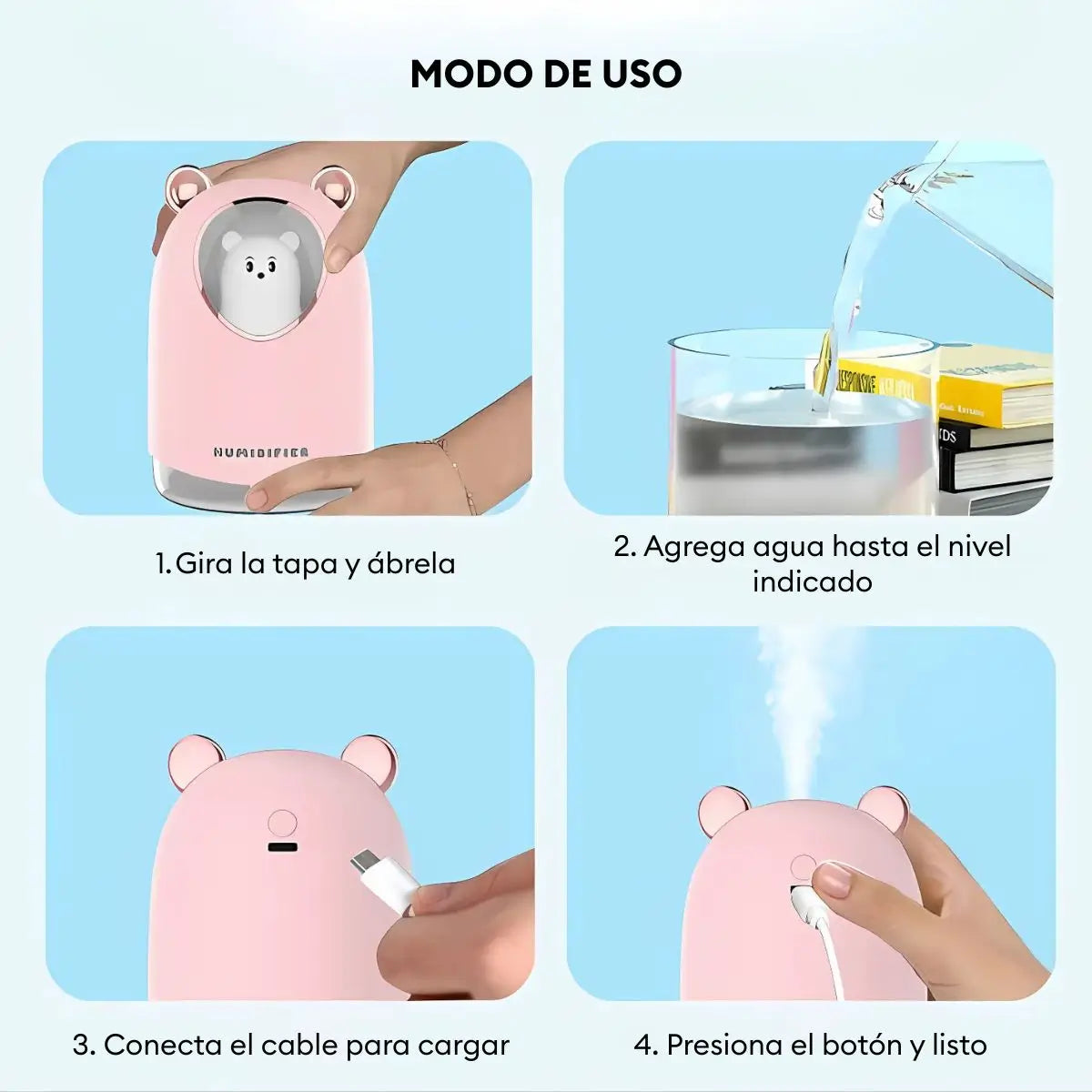 Presentación completa del humidificador oso LED