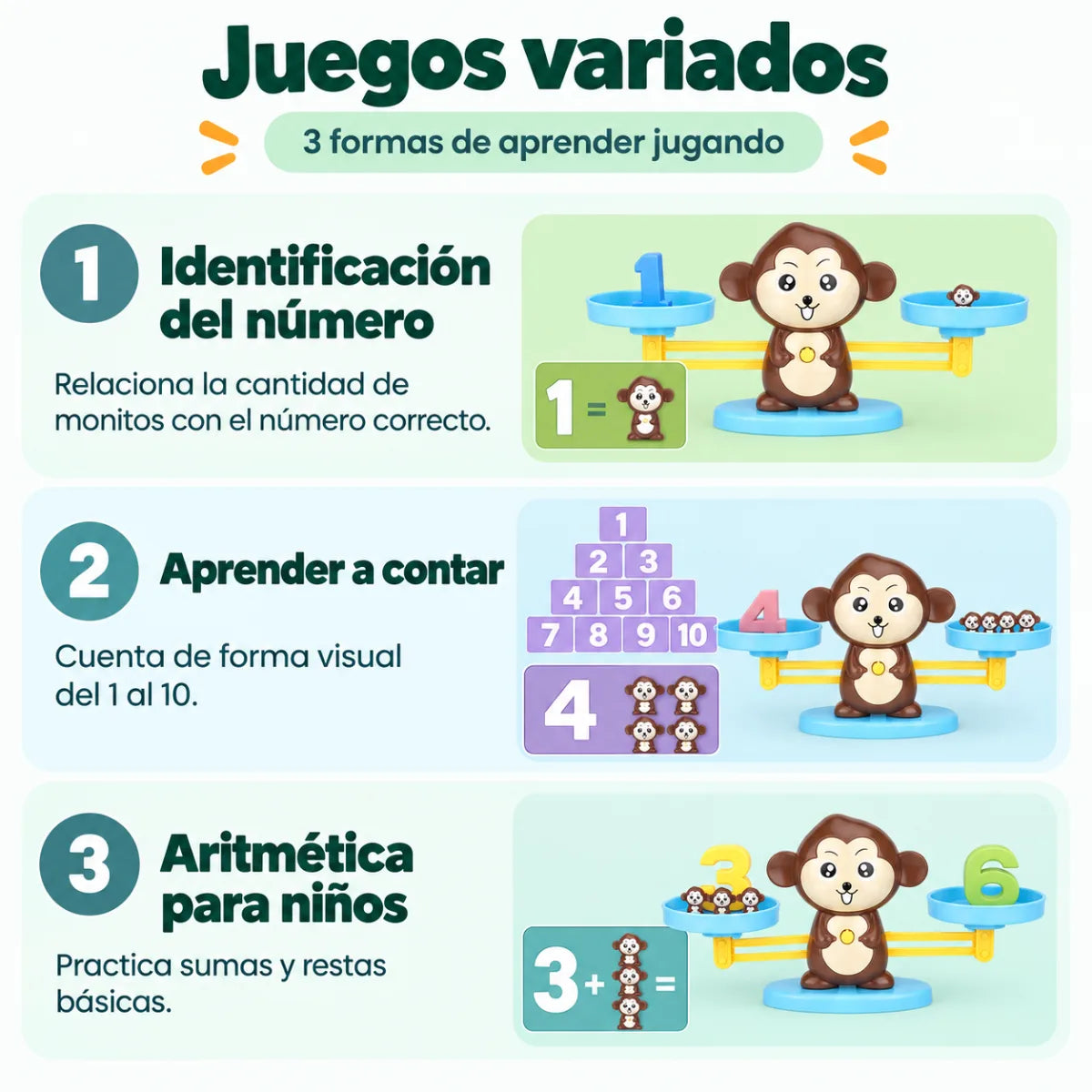 Juego matemático didáctico con diferentes actividades de suma, comparación y reconocimiento de números