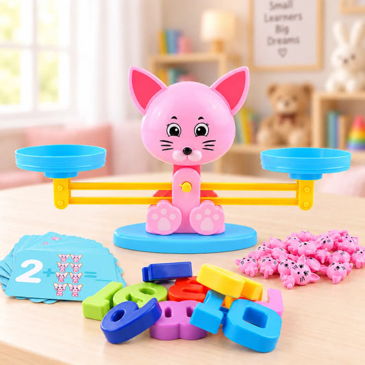 Juguete educativo de balanza con números y figura infantil para aprender matemáticas jugando