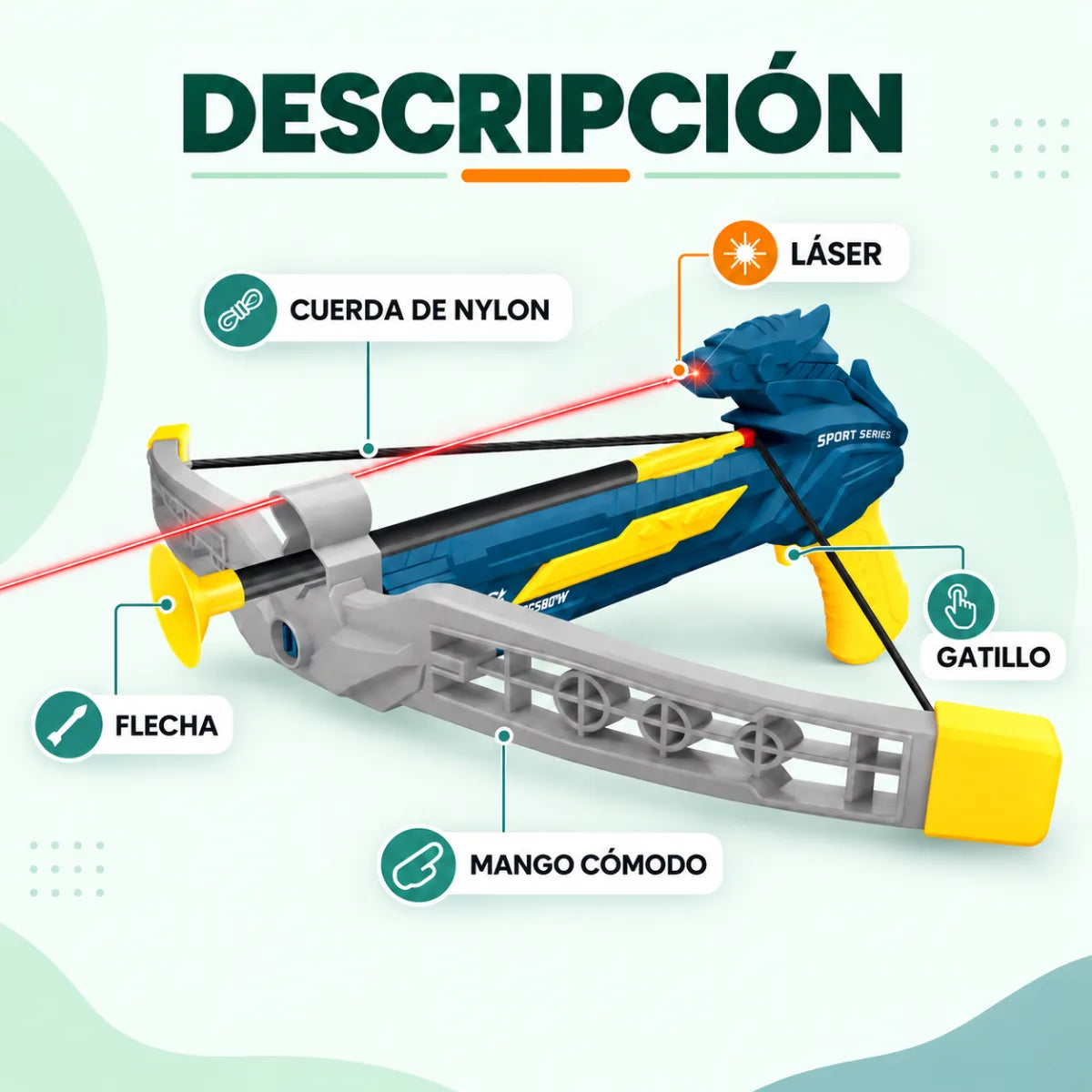 Ballesta infantil con estructura ligera, guía de puntería y dardos para juego recreativo