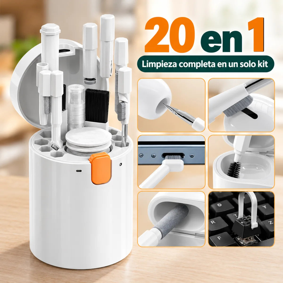 Kit de limpieza 20 en 1 para dispositivos electrónicos con cepillos, herramientas y accesorios multifuncionales