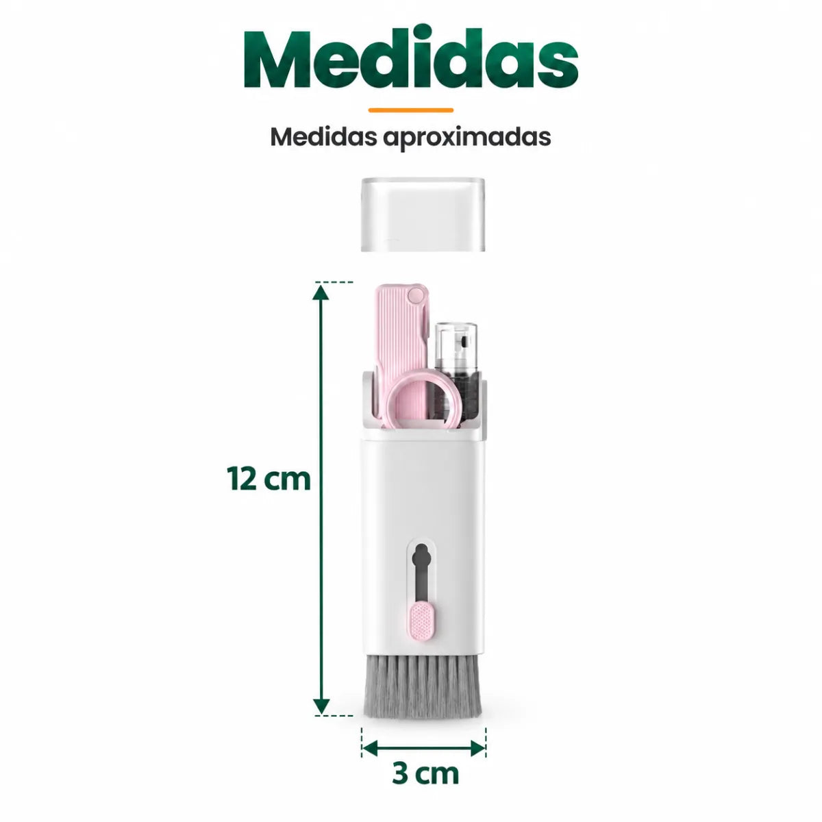 Medidas del kit de limpieza para dispositivos electrónicos con diseño compacto y portátil