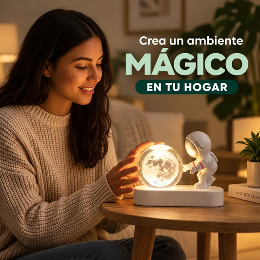 Lámpara de Resina Astronauta con Esfera Lunar LED Cálida