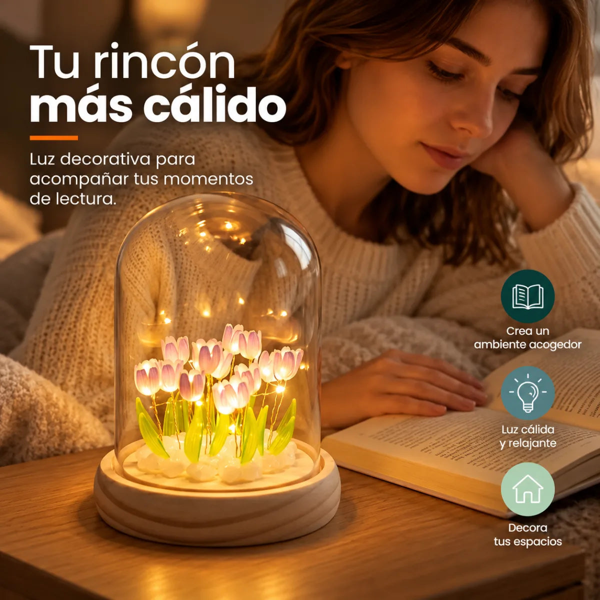Lámpara de tulipanes con luz cálida para crear un ambiente acogedor en dormitorio o sala