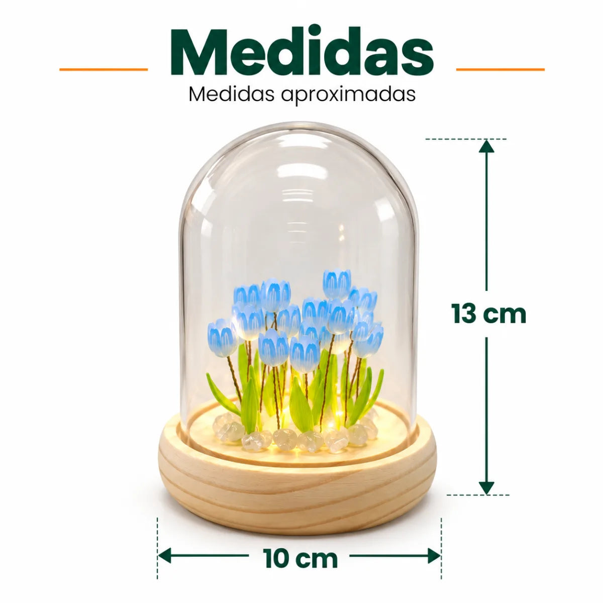 Lámpara decorativa de tulipanes con luz LED de 13 cm de alto y 10 cm de ancho