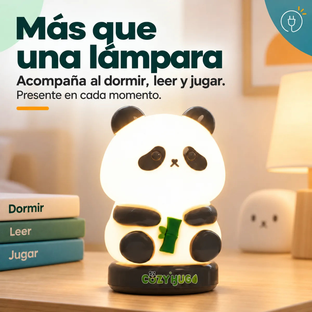 Lámpara panda con luz LED para decorar e iluminar dormitorio, mesa de noche o espacio infantil