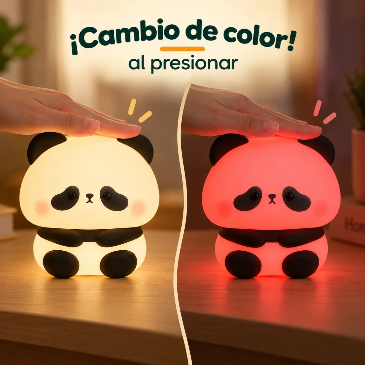 Lámpara panda con control táctil que cambia el color de la luz al presionarla
