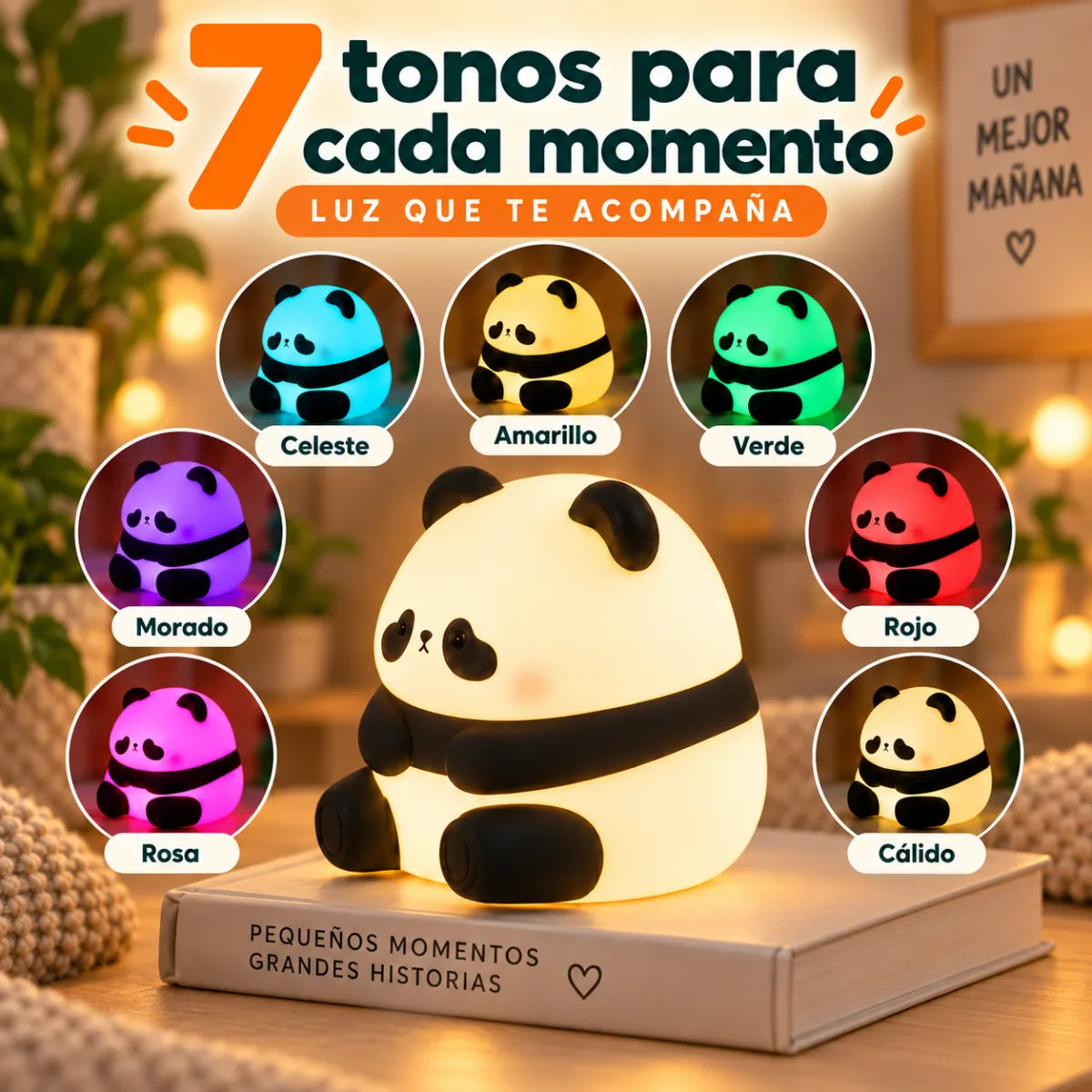 Lámpara de panda con 7 tonos de luz multicolor para elegir según el ambiente