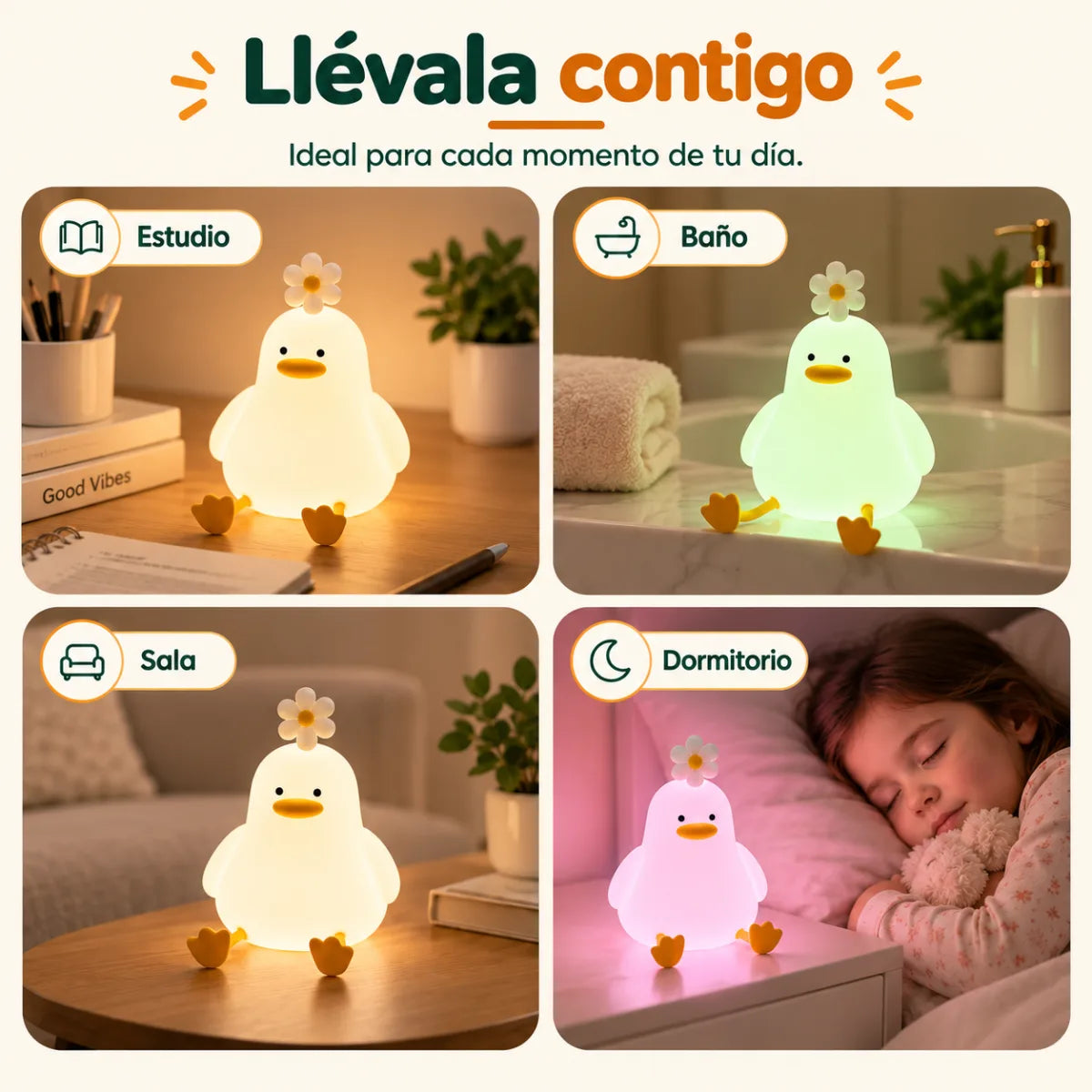 Lámpara infantil de pato fácil de llevar para usar en dormitorio, sala y otros espacios