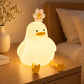 Lámpara nocturna de pato con luz LED cálida y flor decorativa para dormitorio infantil