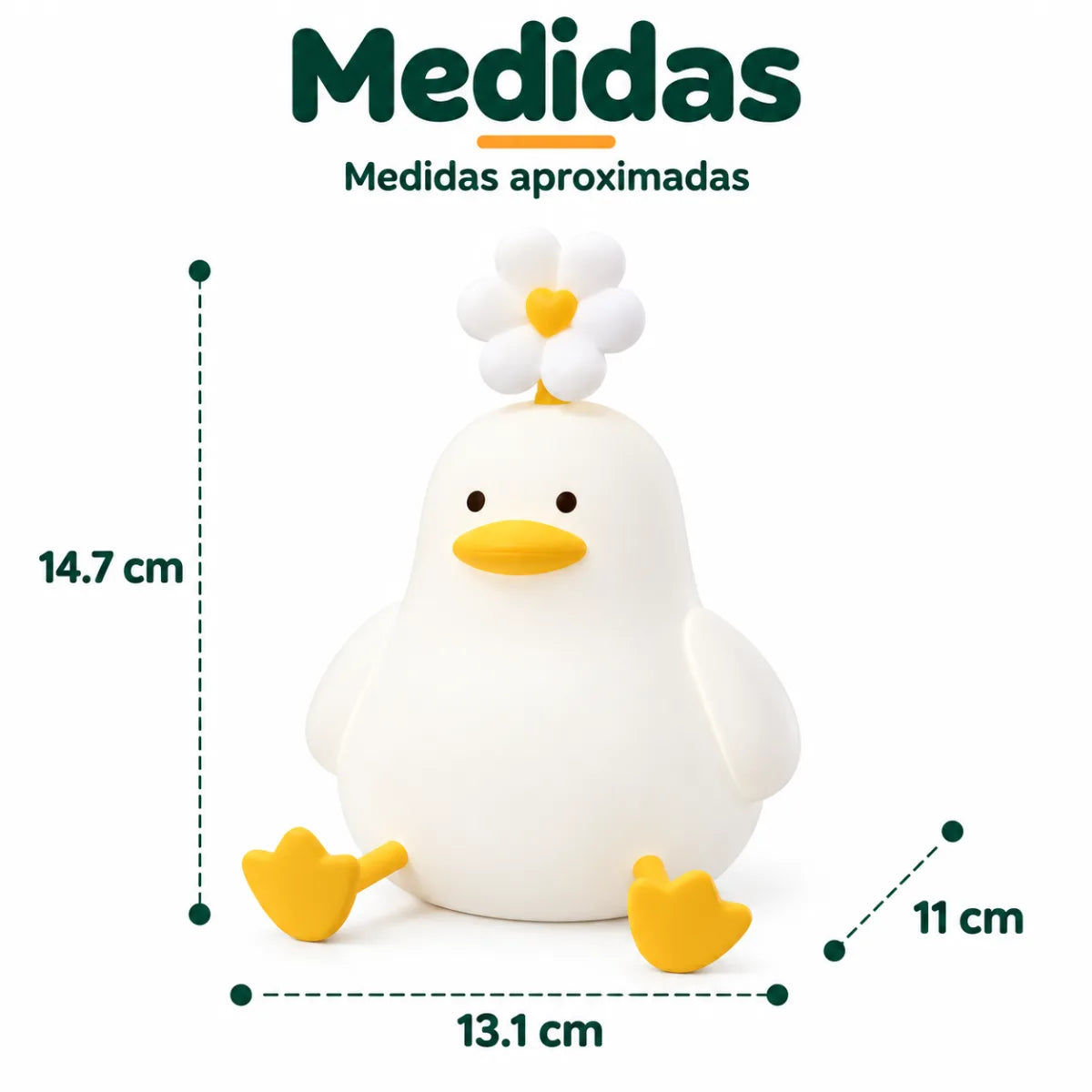 Lámpara nocturna de pato de aproximadamente 14.7 cm de alto, 12.1 cm de ancho y 11 cm de fondo