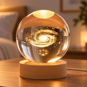Lámpara LED Esfera 3D con Base de Madera
