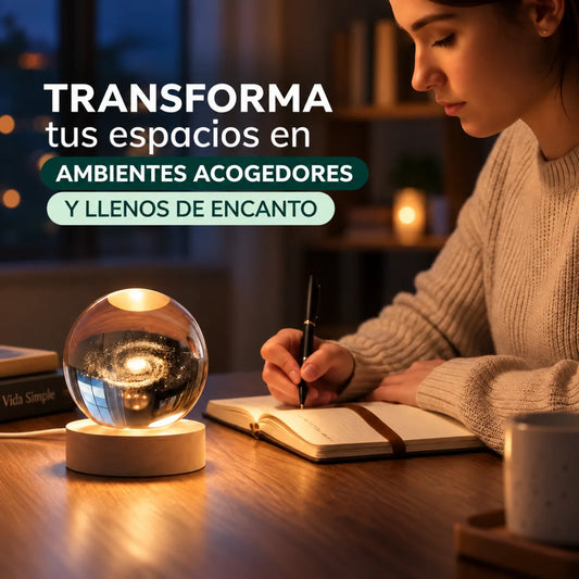 Lámpara LED Esfera 3D con Base de Madera