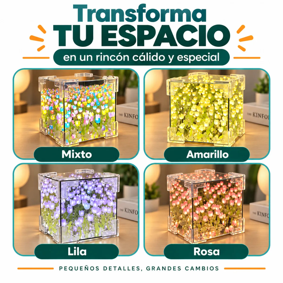 Lámpara decorativa de tulipanes LED disponible en colores menta, amarillo, lila y rosa