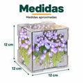 Lámpara decorativa de tulipanes LED en cubo acrílico de 12 cm de alto, 12 cm de ancho y 12 cm de fondo