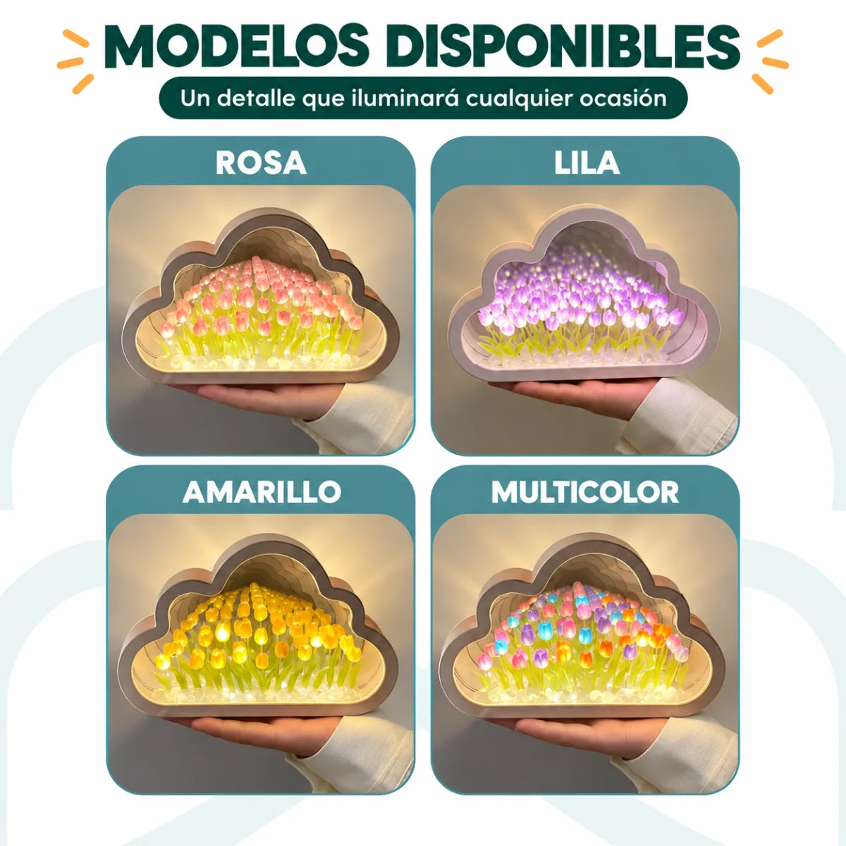 Lámpara de tulipanes LED con forma de nube disponible en diferentes colores de iluminación