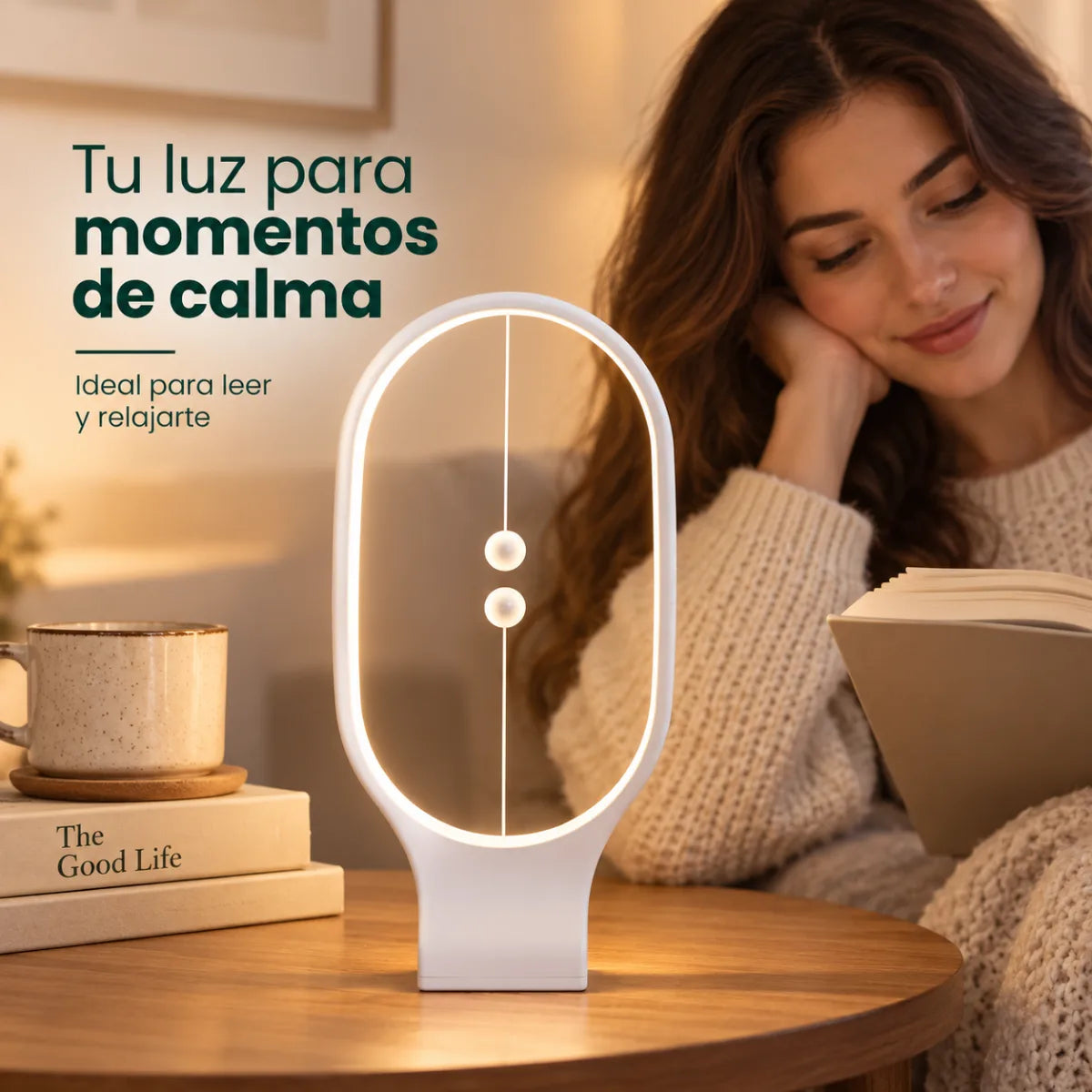 Lámpara LED ovalada con luz cálida para crear un ambiente relajante en dormitorio o sala