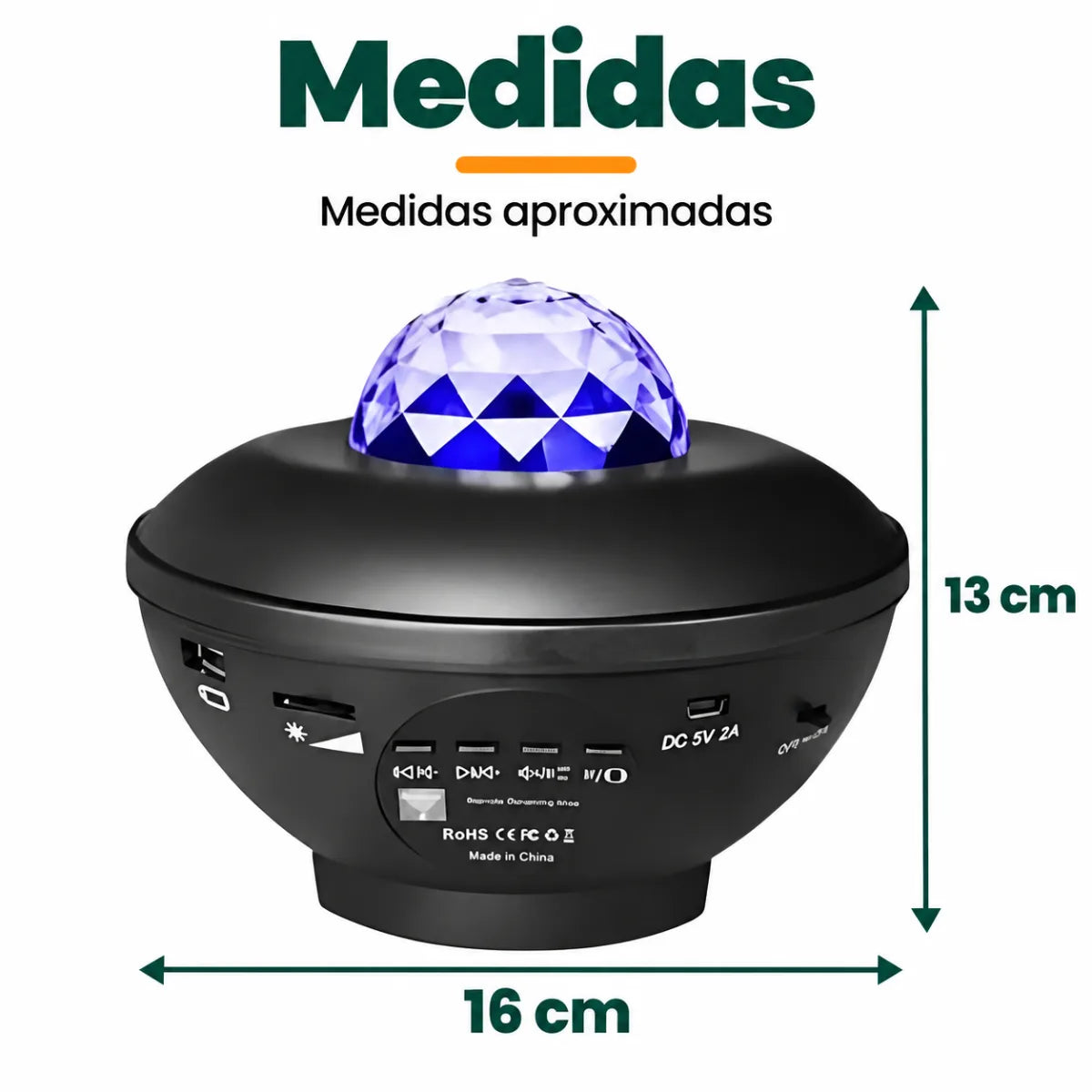 Proyector galaxia LED de aproximadamente 16 cm de ancho y 12 cm de alto