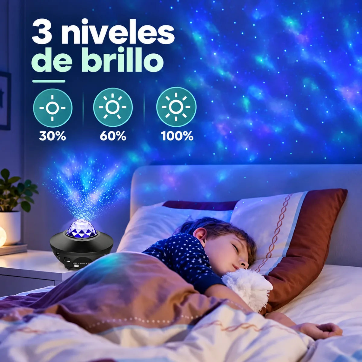 Proyector de estrellas con 3 niveles de brillo para ajustar la intensidad de la luz
