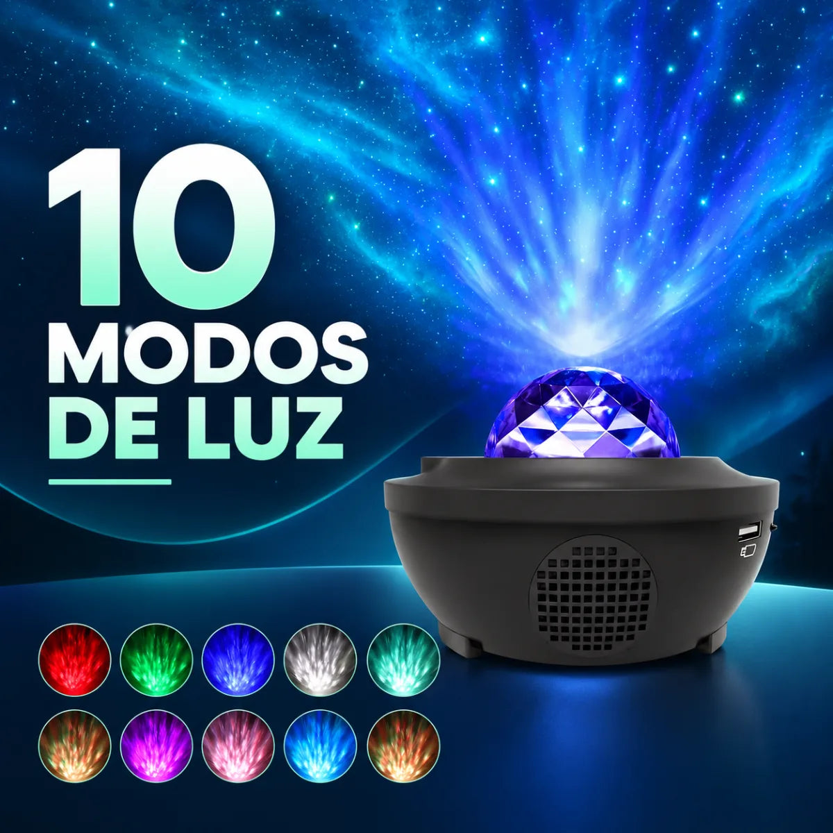 Proyector galaxia LED con 10 modos de luz y diferentes colores para ambientar el dormitorio