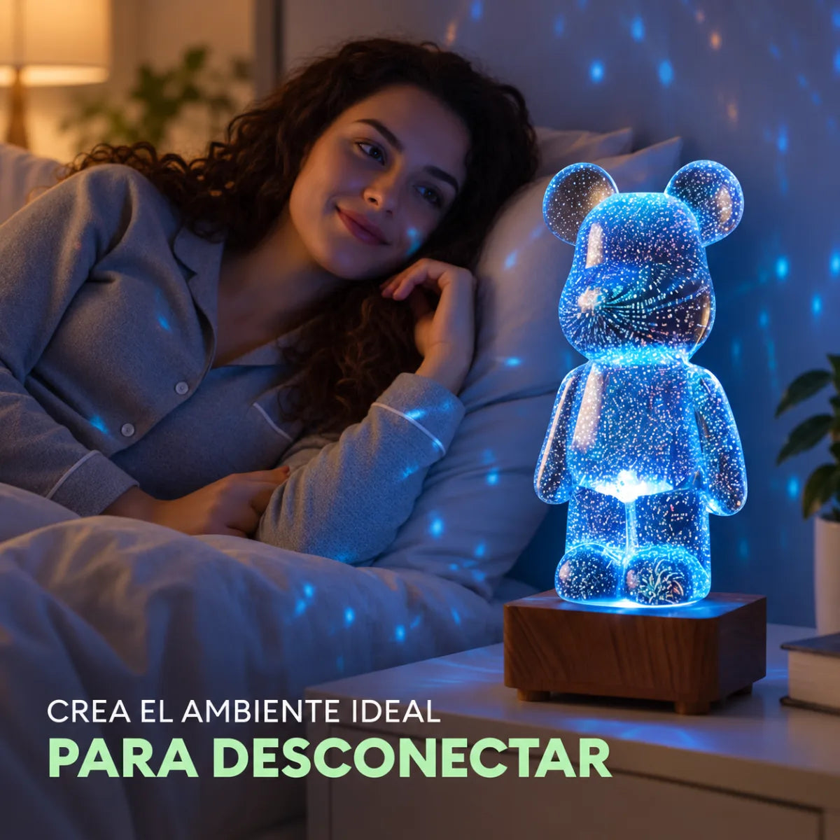 Lámpara decorativa de oso con luz azul para dormitorio, sala o mesa de noche