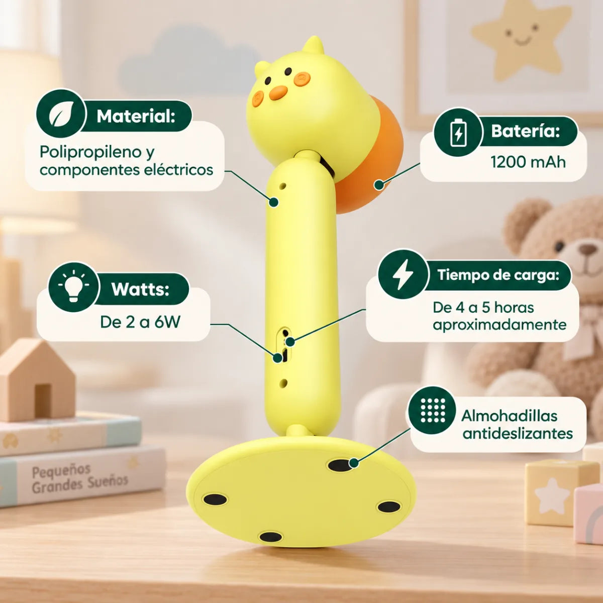 Lámpara de escritorio infantil con cuello ajustable, diseño compacto y luz LED para lectura