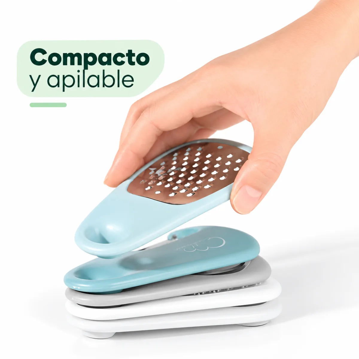 Rallador manual compacto y apilable para ahorrar espacio en la cocina