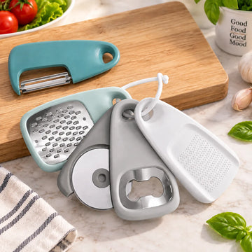 Rallador multifuncional 6 en 1 con diferentes accesorios para rallar, cortar y preparar alimentos