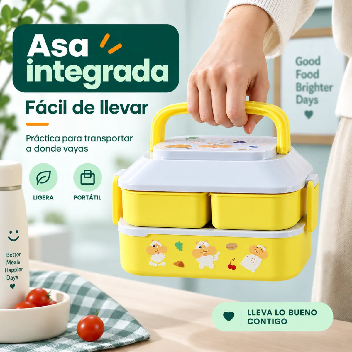 Lonchera infantil con asa integrada para transportar alimentos de forma cómoda