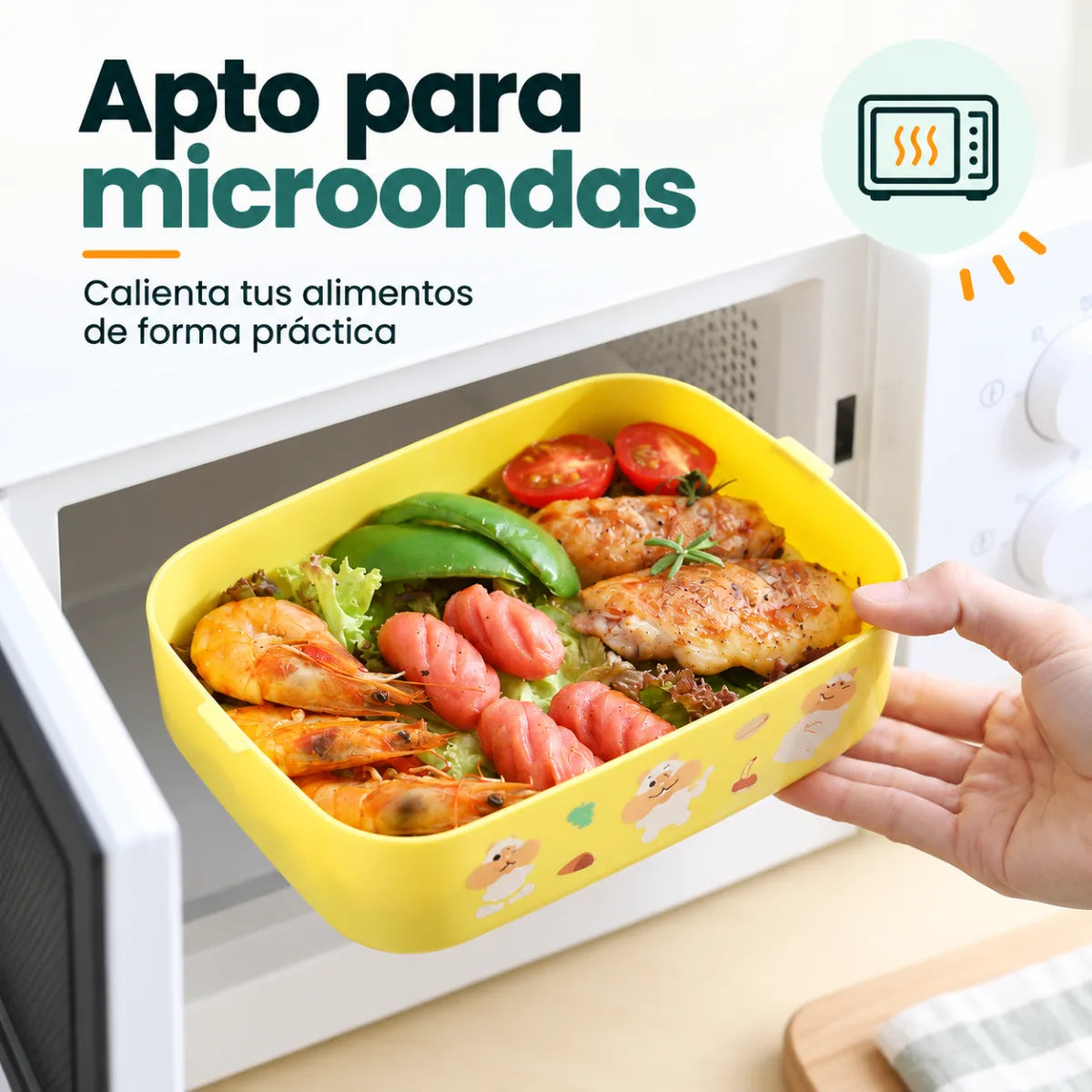 Lonchera infantil apta para microondas con compartimentos para organizar diferentes alimentos