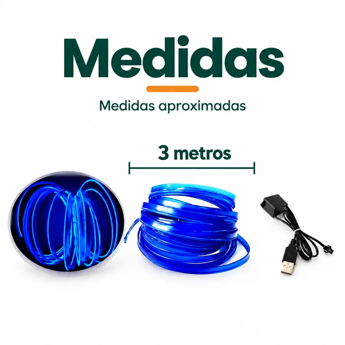 Tira LED para auto de aproximadamente 3 metros con conexión USB y diseño flexible