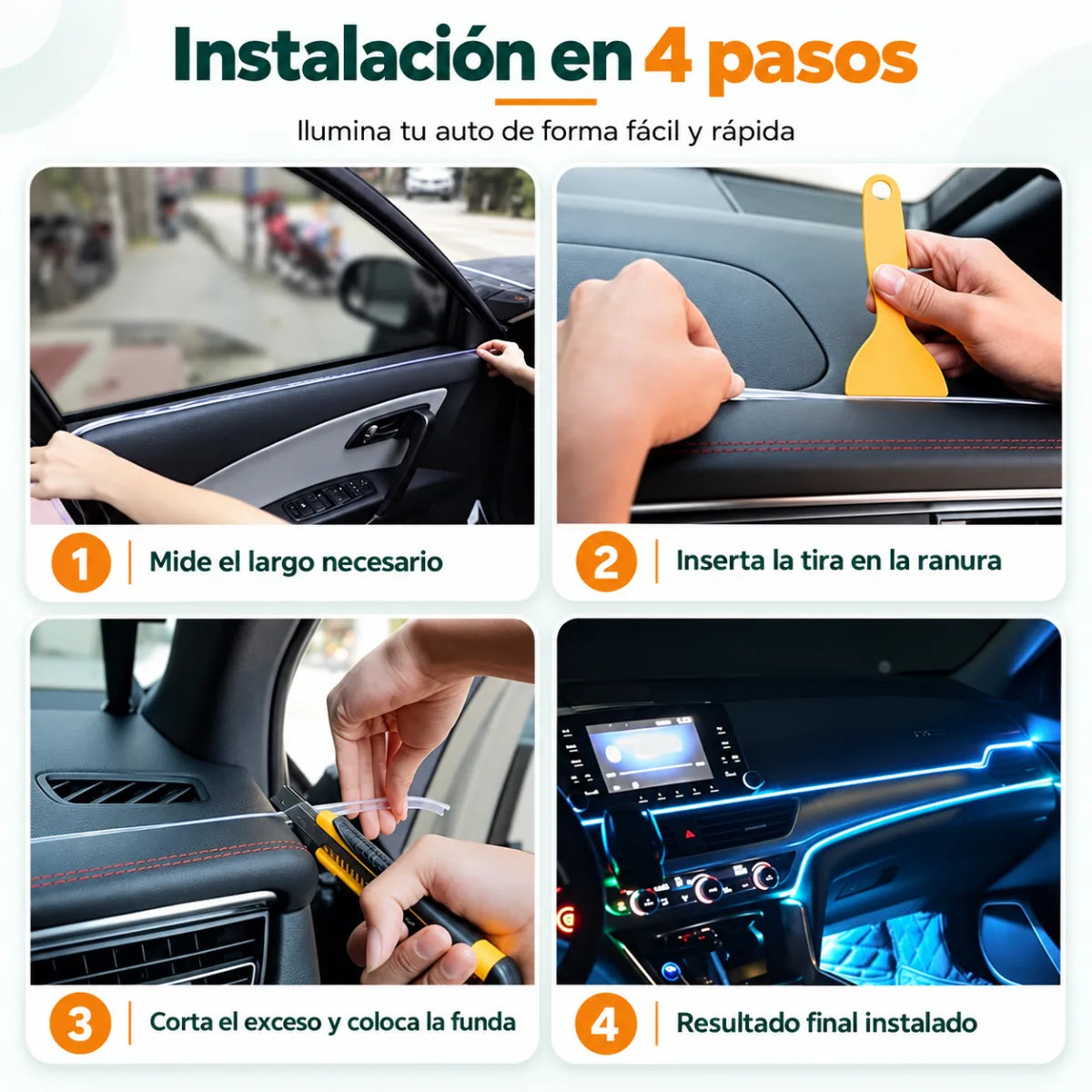 Instalación paso a paso de tira LED para auto en molduras interiores del vehículo