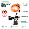 Tira LED para vehículo con conexión USB y cable de alimentación para luz ambiental