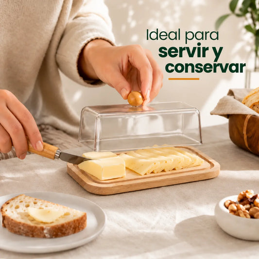 Mantequillera con base de bambú ideal para servir y conservar mantequilla en desayunos y comidas