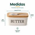 Medidas de la mantequillera con tapa de bambú, recipiente blanco y cuchillo incluido