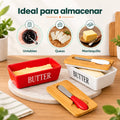 Recipiente para mantequilla con tapa de bambú para conservarla y mantenerla organizada en la cocina