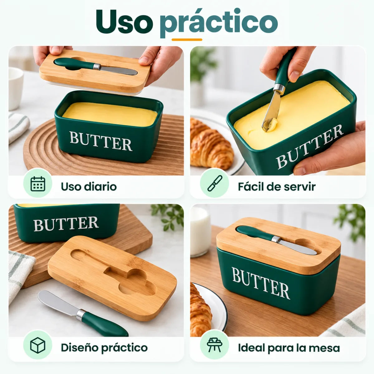 Mantequillera con cuchillo incluido para cortar, servir y untar mantequilla fácilmente