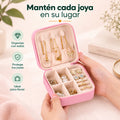Joyero portátil con espacios para aretes, anillos, collares y pequeñas piezas de joyería