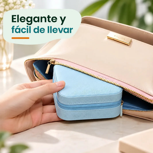 Joyero de viaje compacto y fácil de llevar para guardar joyas y accesorios personales