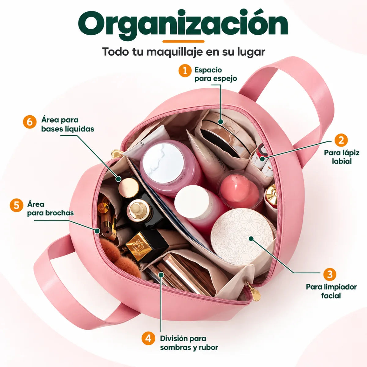 Neceser de gran capacidad para almacenar maquillaje, brochas, frascos y productos de cuidado personal
