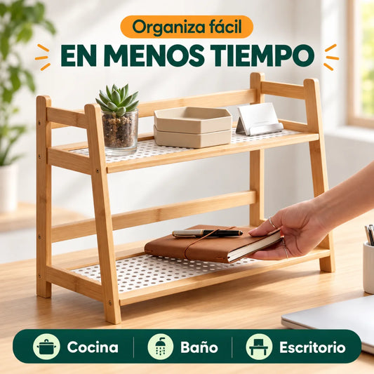 Estante organizador de bambú de 3 niveles con armado rápido y sencillo para el hogar