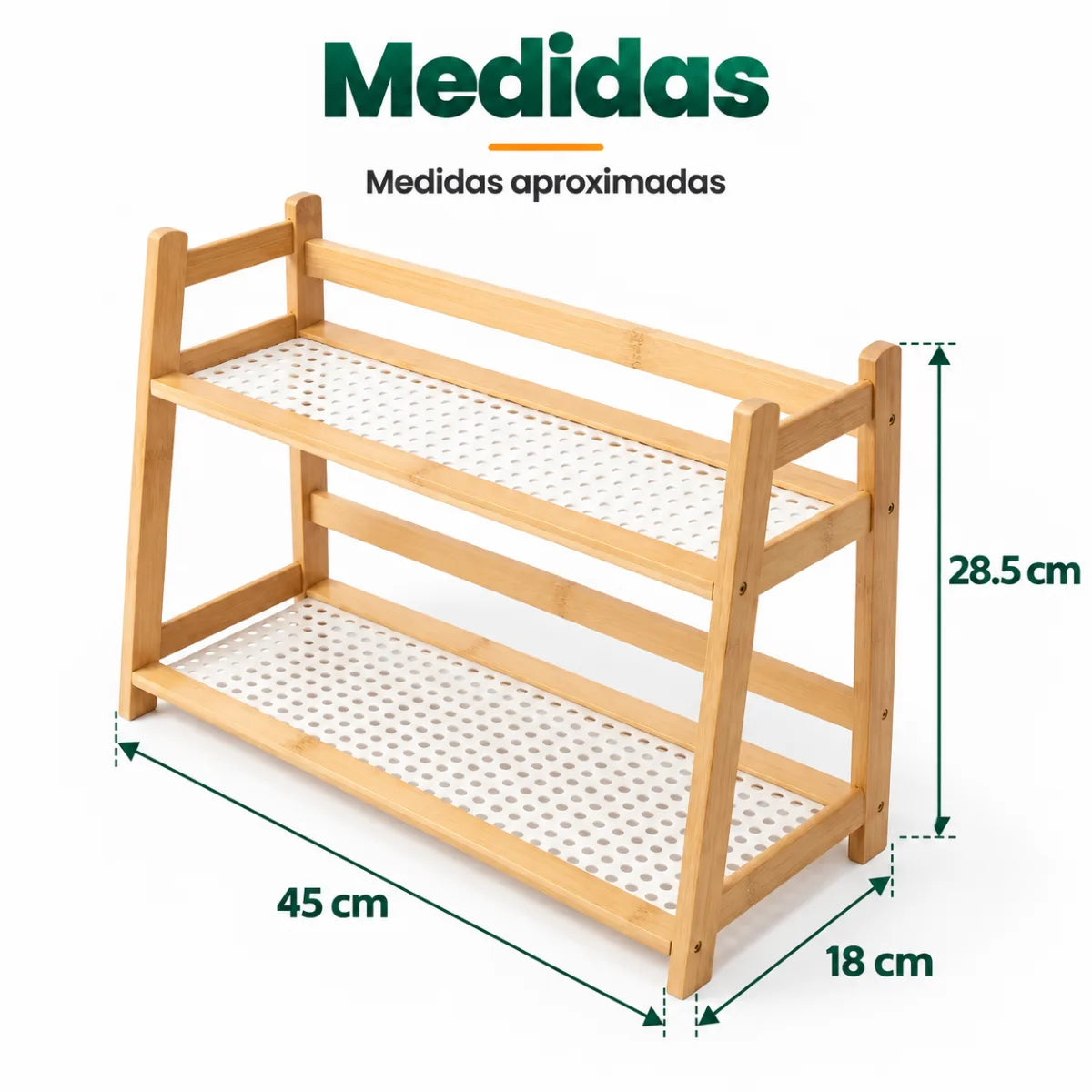 Medidas del estante organizador de bambú de 3 niveles con diseño compacto para cocina