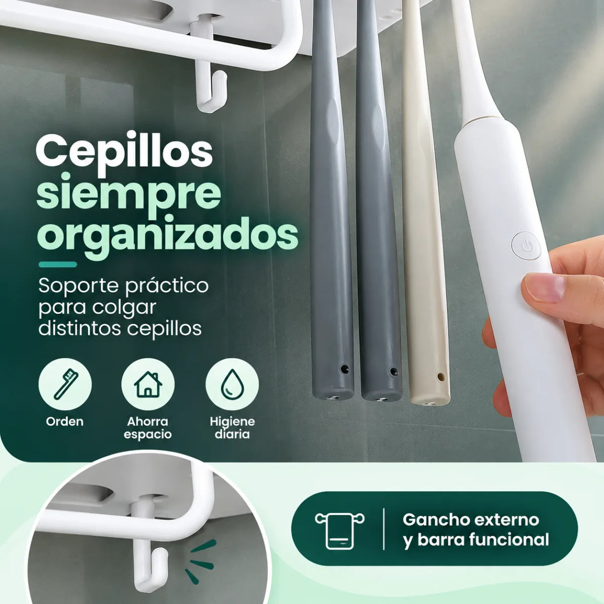 Porta cepillos de dientes con vasos individuales y soporte de pared para mantener el baño ordenado